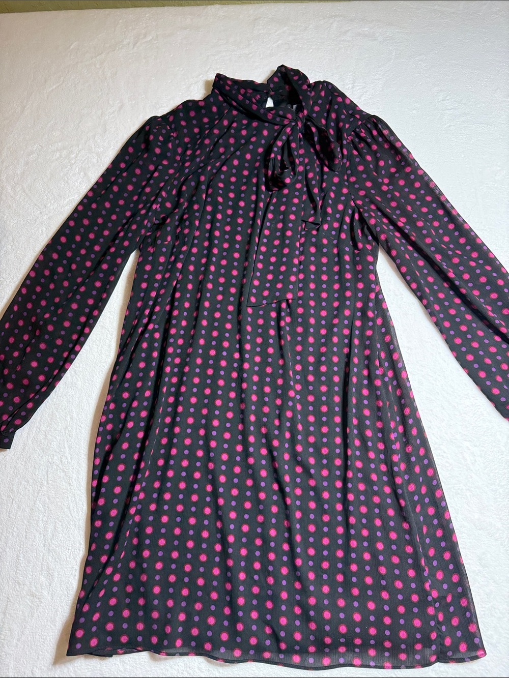 The Limited Black Tie Neck Dress with Pink and Purple Polka Dots